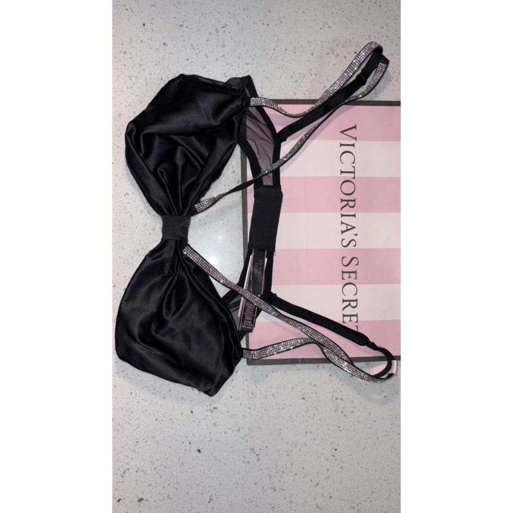 NWT Victoria’s Secret Very Sexy Black Shine Bow Satin Bralette size M